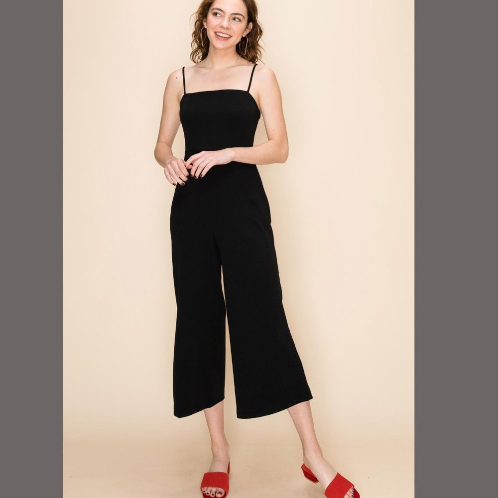 Womens Square-Neck Solid Cami Jumpsuit Wide Leg